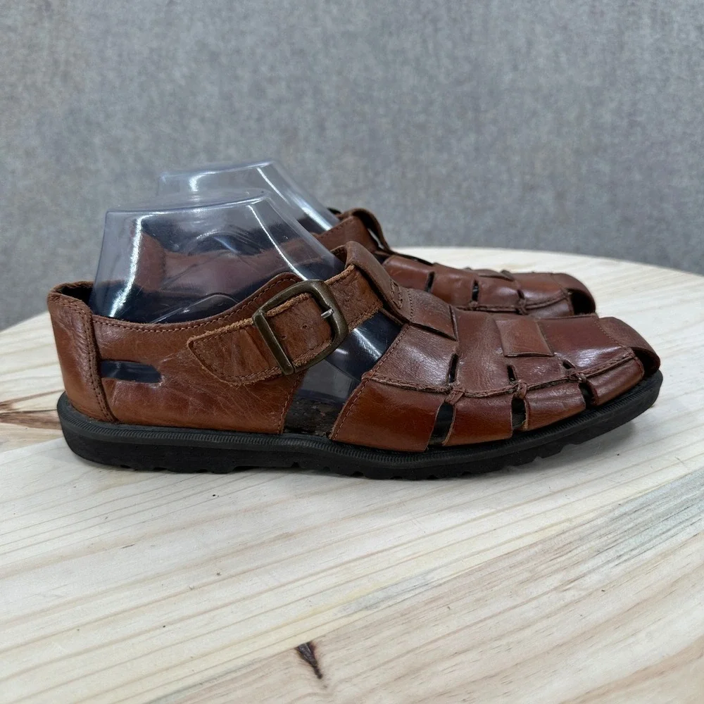 Vintage Fisherman Sandals Mens 8.5 Brown Leather Woven Buckle Strap